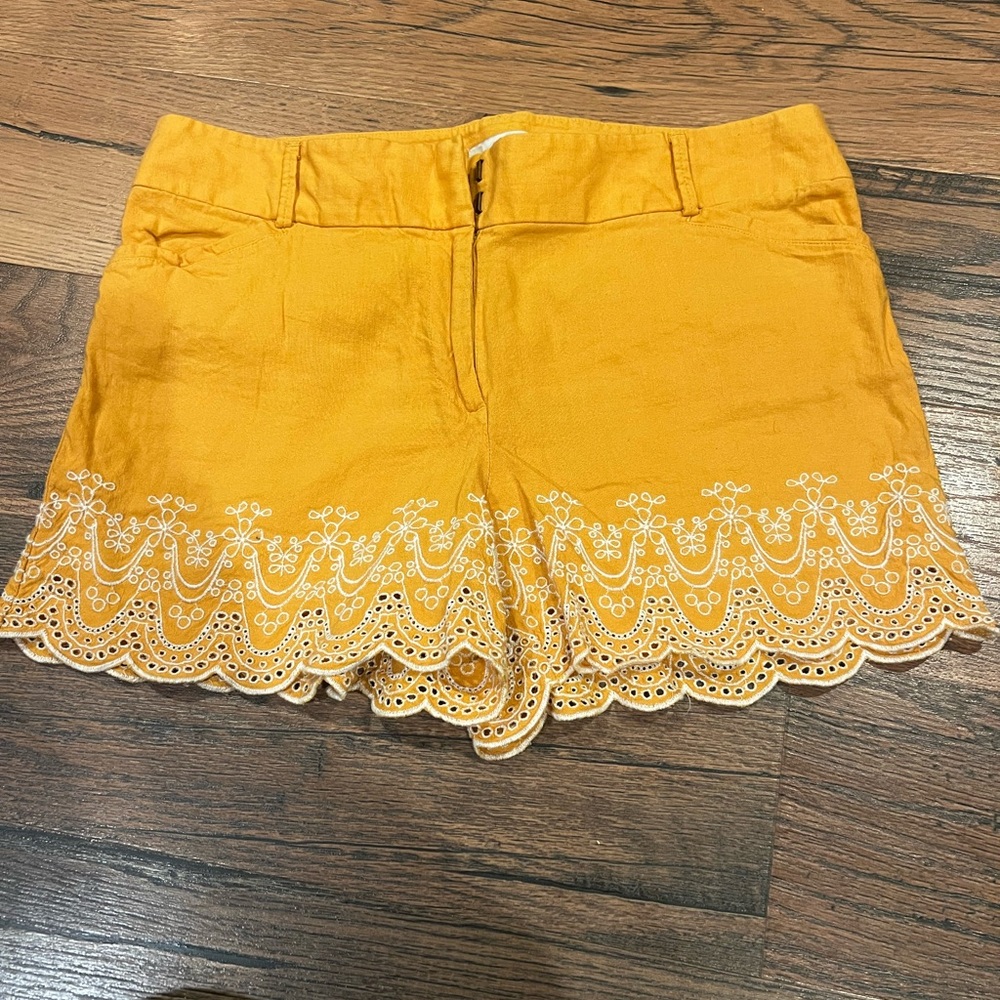 LOFT Mustard Embroidered High Waist Shorts